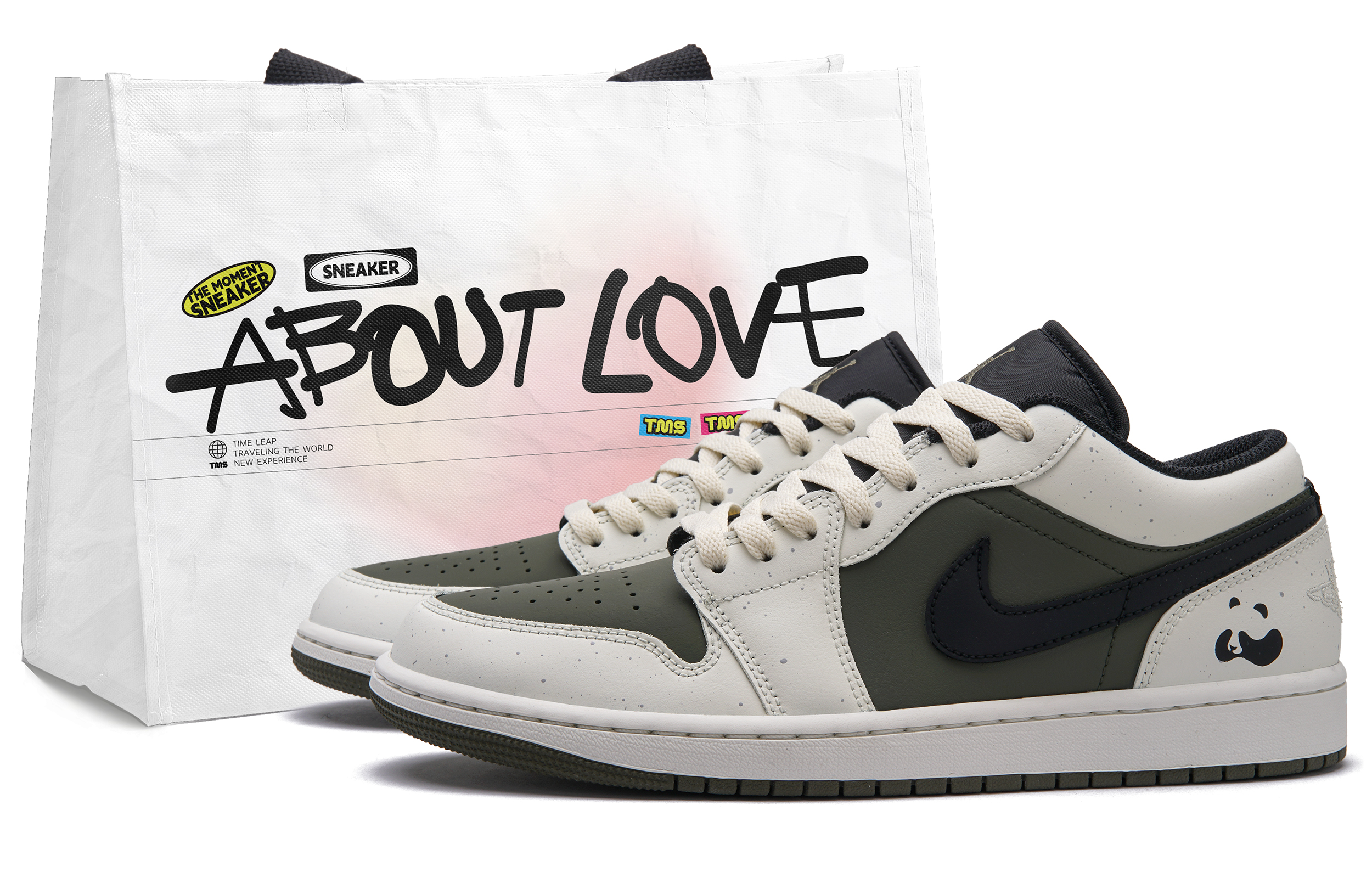 Jordan Air Jordan 1 Panda Olive Low Top Vintage Basketball Shoes Unisex Beige Green