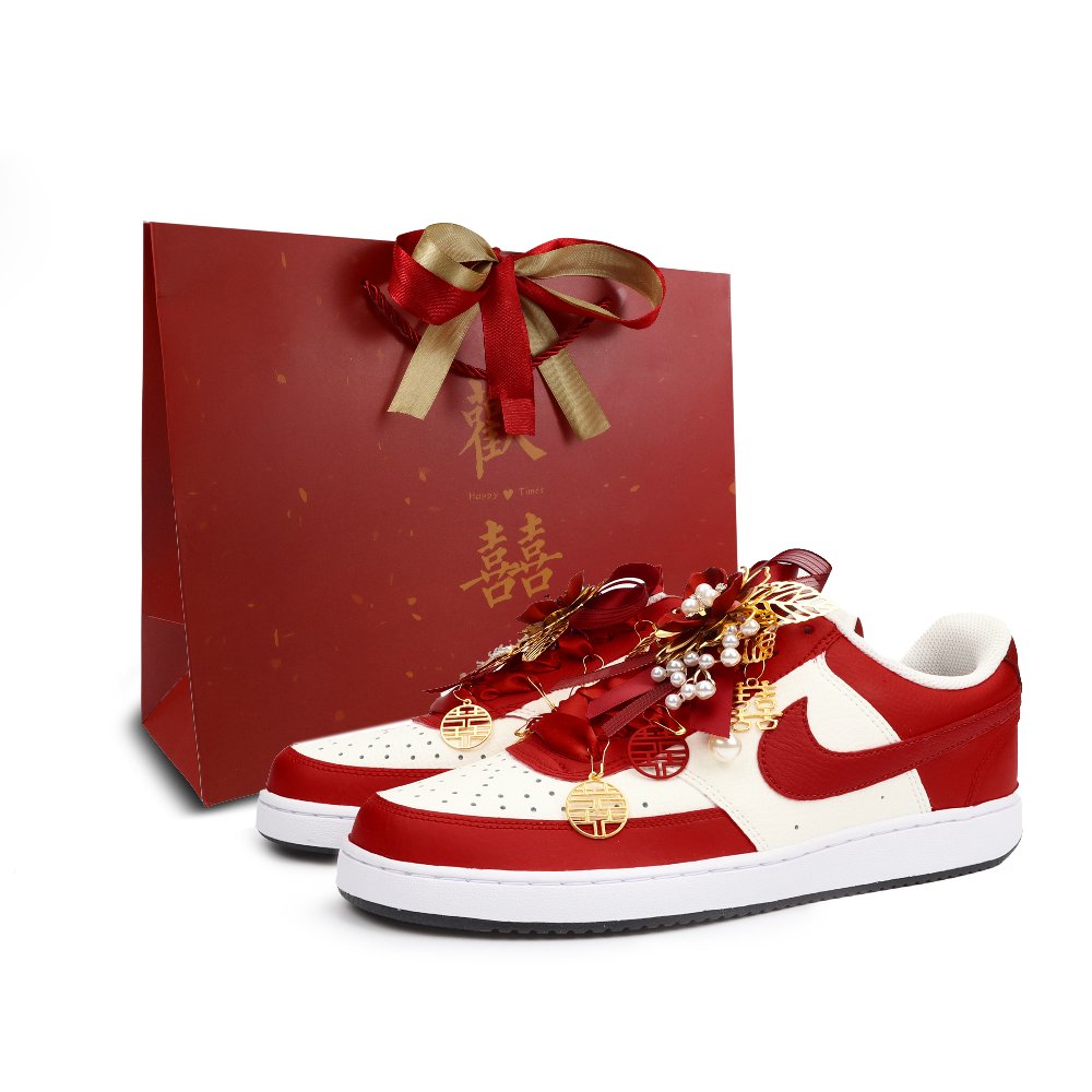 Nike Court Vision 1 Blooming Flowers And Full Moon Abrasion Resistant Low Top Skateboard Shoes Men's Red