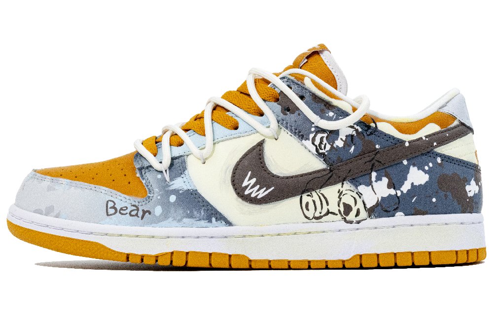 Nike Dunk Abrasion Resistant Low Top Skateboard Shoes Unisex Light Blue Yellow