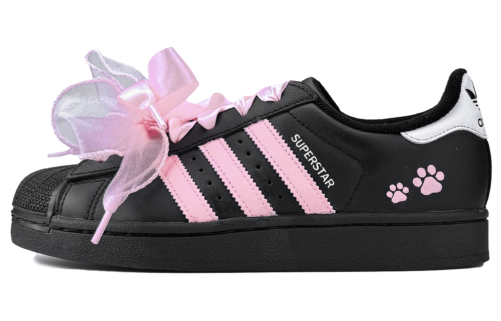 Adidas Originals SUPERSTAR Abrasion Resistant Height Increasing Low Top Skateboard Shoes Women's Black Pink