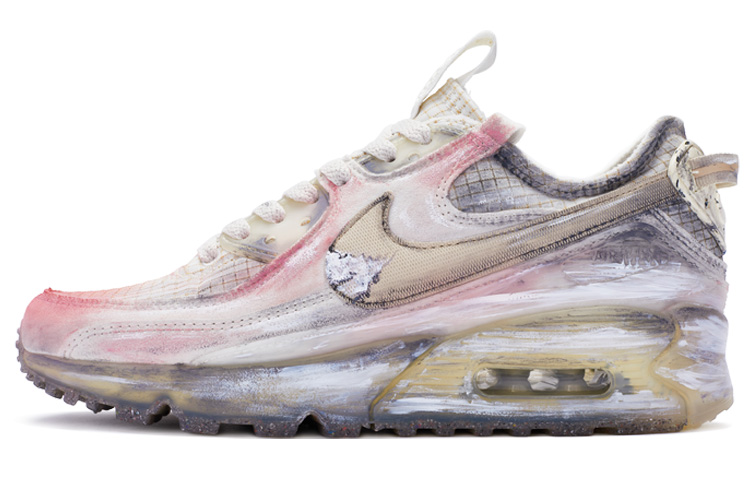 Nike Air Max 90 Anti Slip Wear Resistant Low Top Casual Shoes Women's Beige Gray Pink