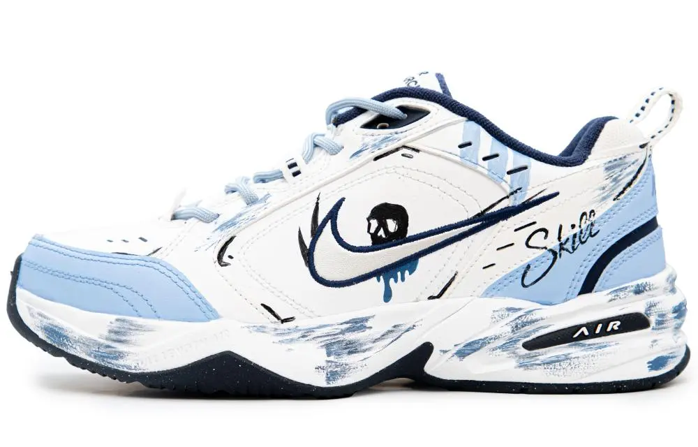 Nike Air Monarch 4 Withered Dream Anti-Slip Wear-Resistant Low-Top Chunky Sneakers Unisex White Blue