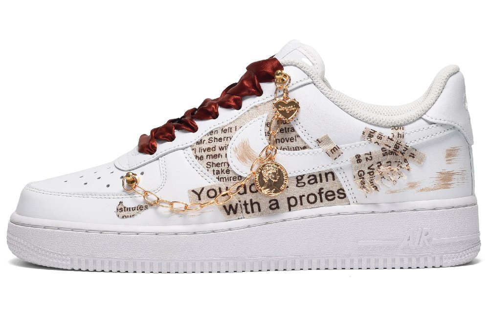 Nike Air Force 1 Low CUS ID Vintage Old Newspaper Low-Top Skateboard Shoes Women's White Brown