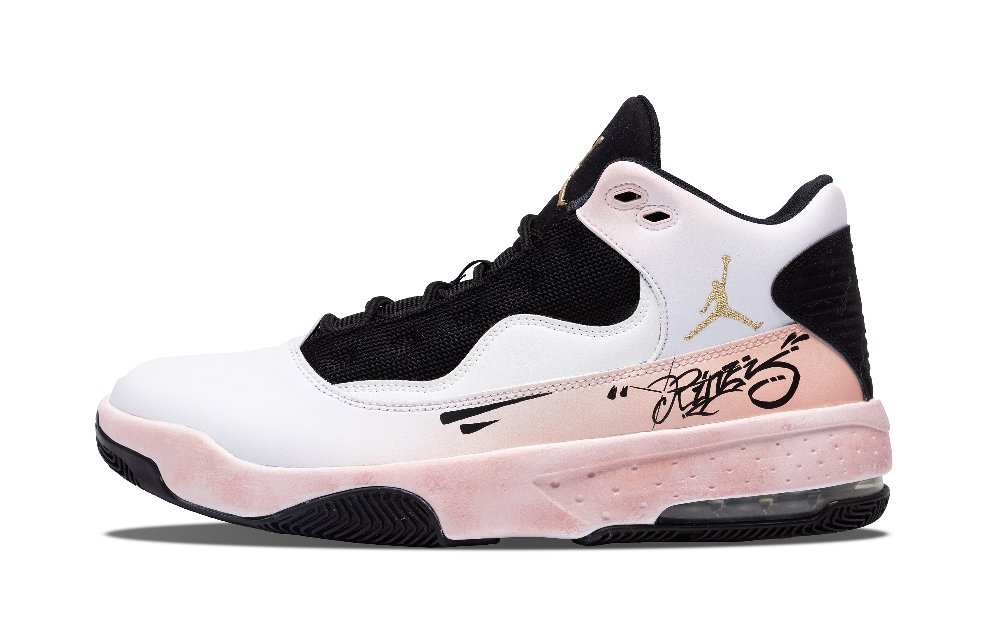 Jordan Max Aura 2 Cushioned Slip-Resistant Mid-Top Vintage Basketball Shoes Men's Black White Pink