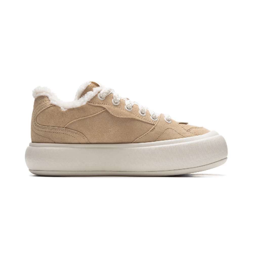 LiNing Puff Platform Durable Warm Low-Top Skateboard Shoes Women's Tea Brown