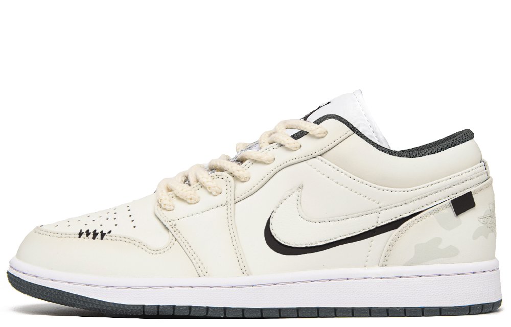Jordan Air Jordan 1 Moonlit Mountain Mist Cushioned Slip-Resistant Low-Top Vintage Basketball Shoes Men's Ecru