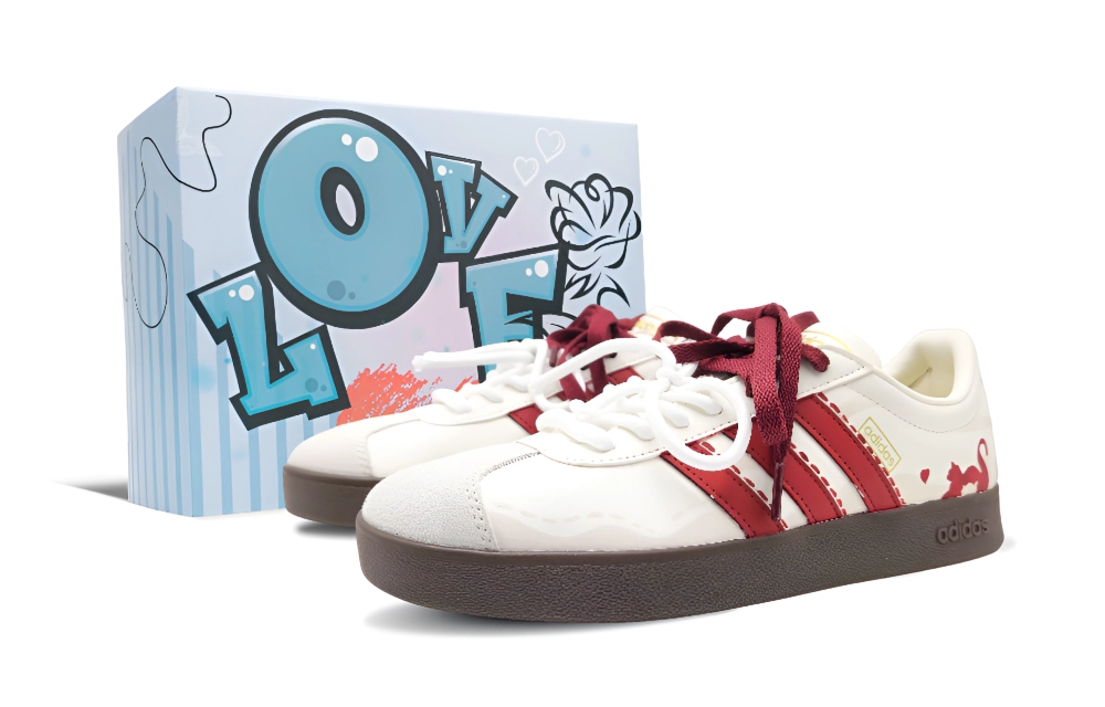 Adidas Vl Court Classic Meowth Love Abrasion Resistant Low top Skateboard Shoes Women's White Red