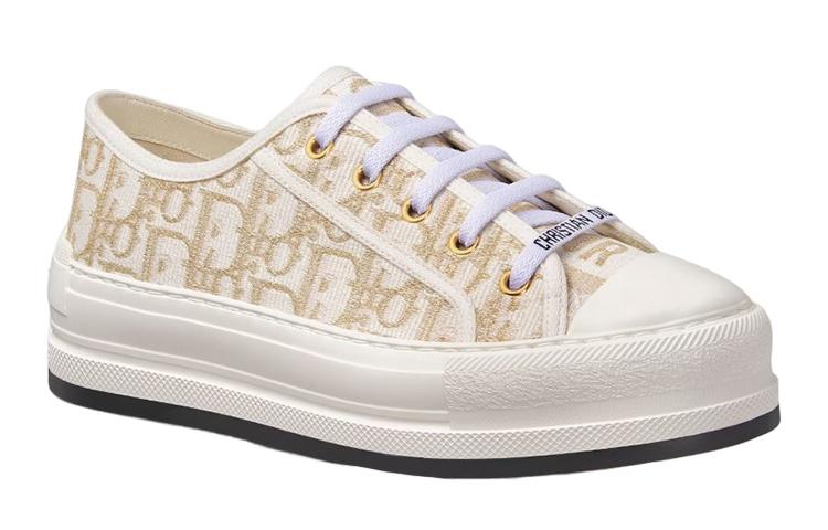 DIOR Walk'n'Dior Platform Shoes Low Top Stylish Skateboarding Shoes Women's White Gold купить в интернет-магазине Yoocart с быстрой доставкой по России.