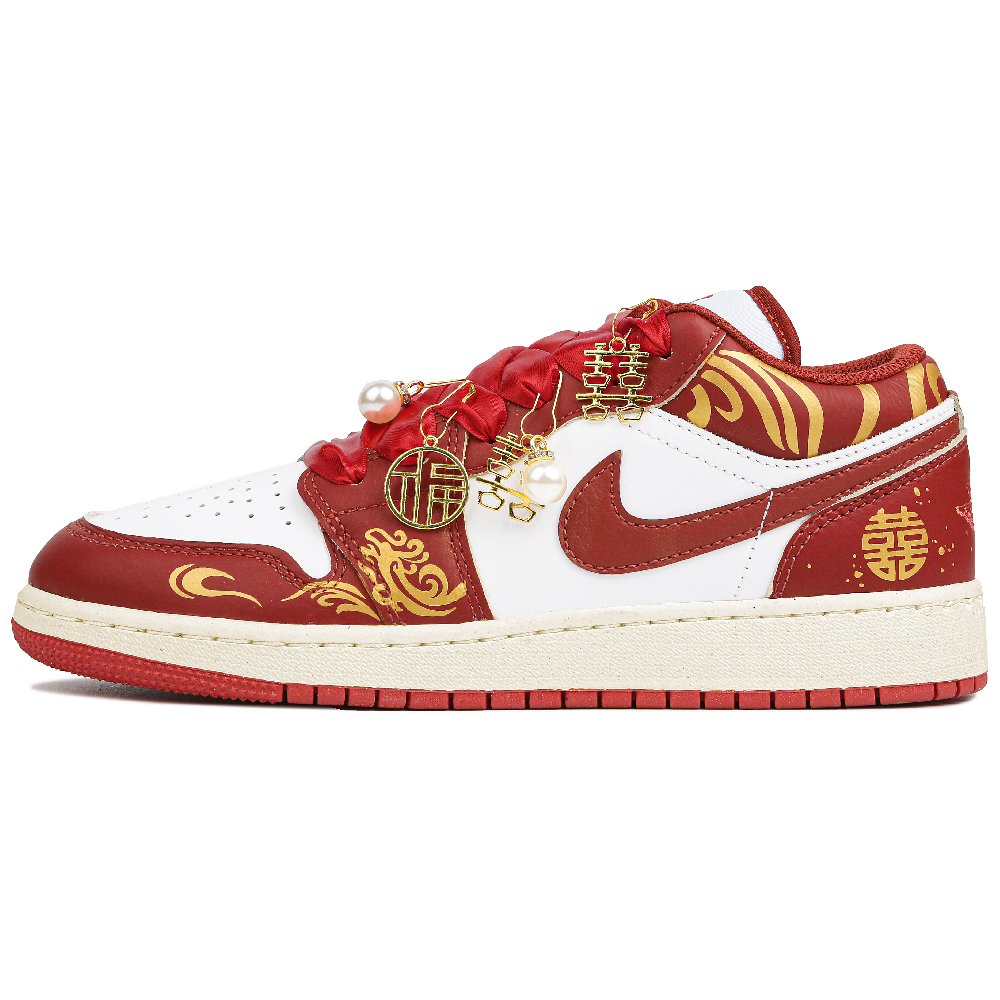 Jordan Air Jordan 1 Low-Top Vintage Basketball Shoes GS White Red