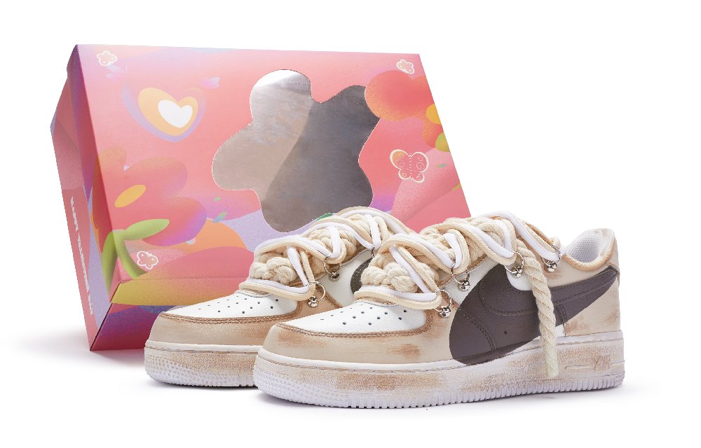 Nike Air Force 1 Low Top Skateboard Shoes Women's White Brown