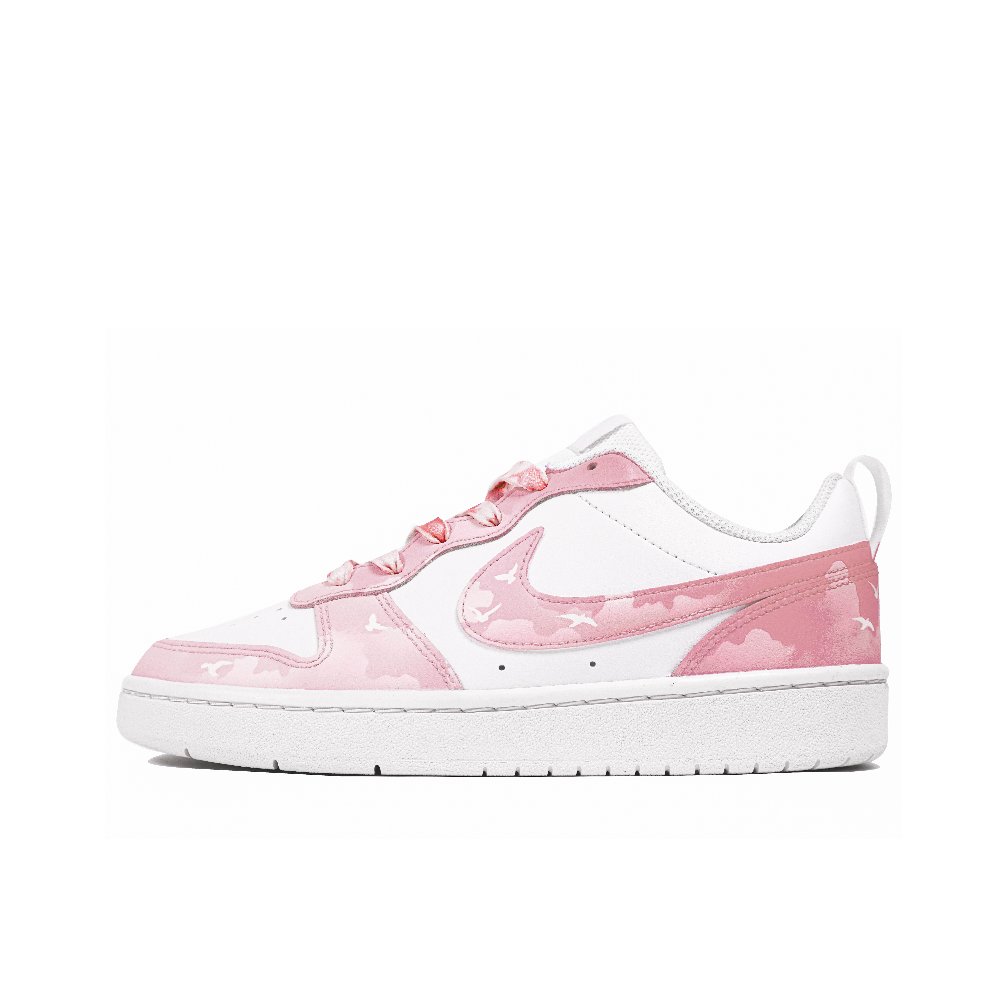 Nike Court Borough 2 A Side Slip-Resistant Cushioning Wear-Resistant Low-Top Skateboard Shoes GS White Pink