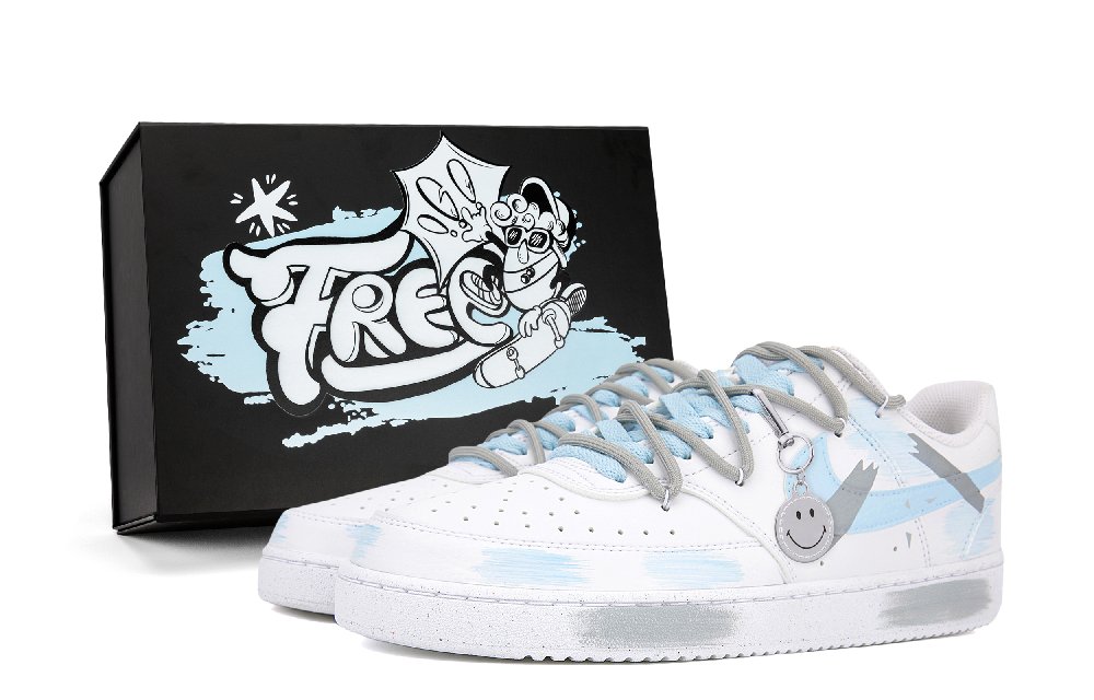 Nike Court Vision Anti Slip Wear Resistant Low Top Skateboard Shoes Unisex White Blue Gray