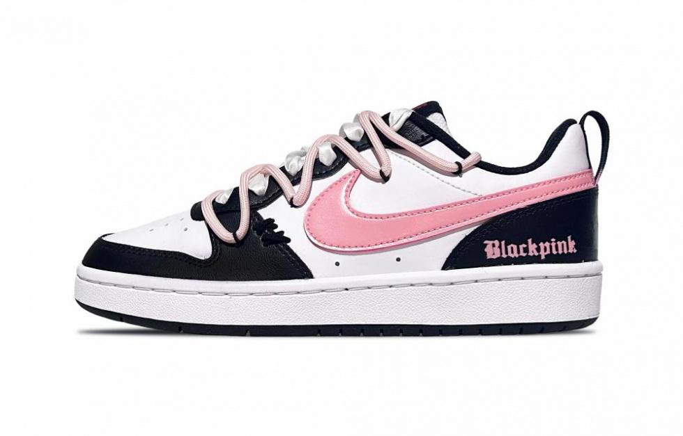 Nike Court Borough Low 2 Low Top Skateboard Shoes GS Black White Pink