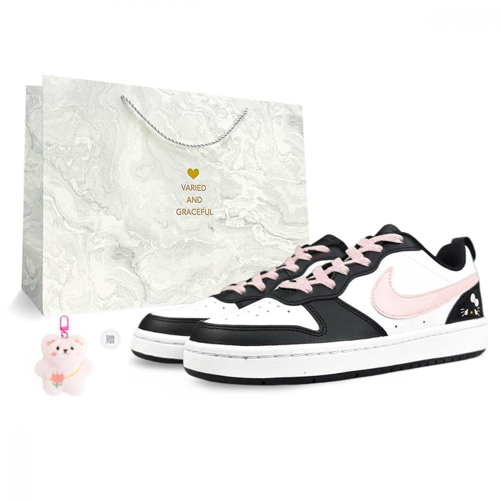 Nike Court Borough Slip-Resistant Low-Top Skateboard Shoes GS Black Pink