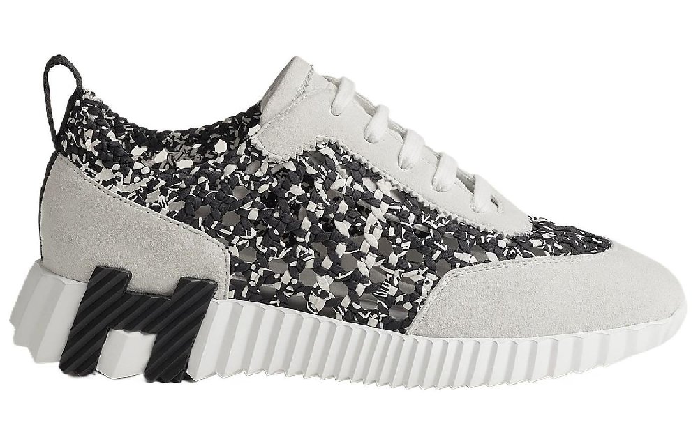 HERMES Bouncing Low Top Casual Shoes Women's Black White