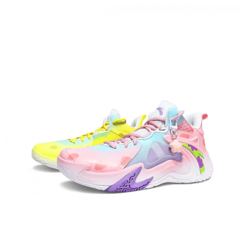 Anta Airspace 4 Slip Resistant Abrasion Resistant Low top Basketball Shoes Men's Pink Yellow Mismatched