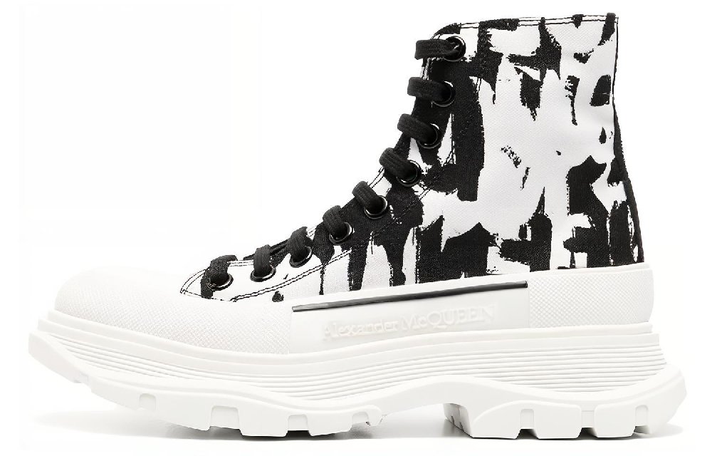Alexander McQueen Graffiti Tread Slick Boot White Black Women's