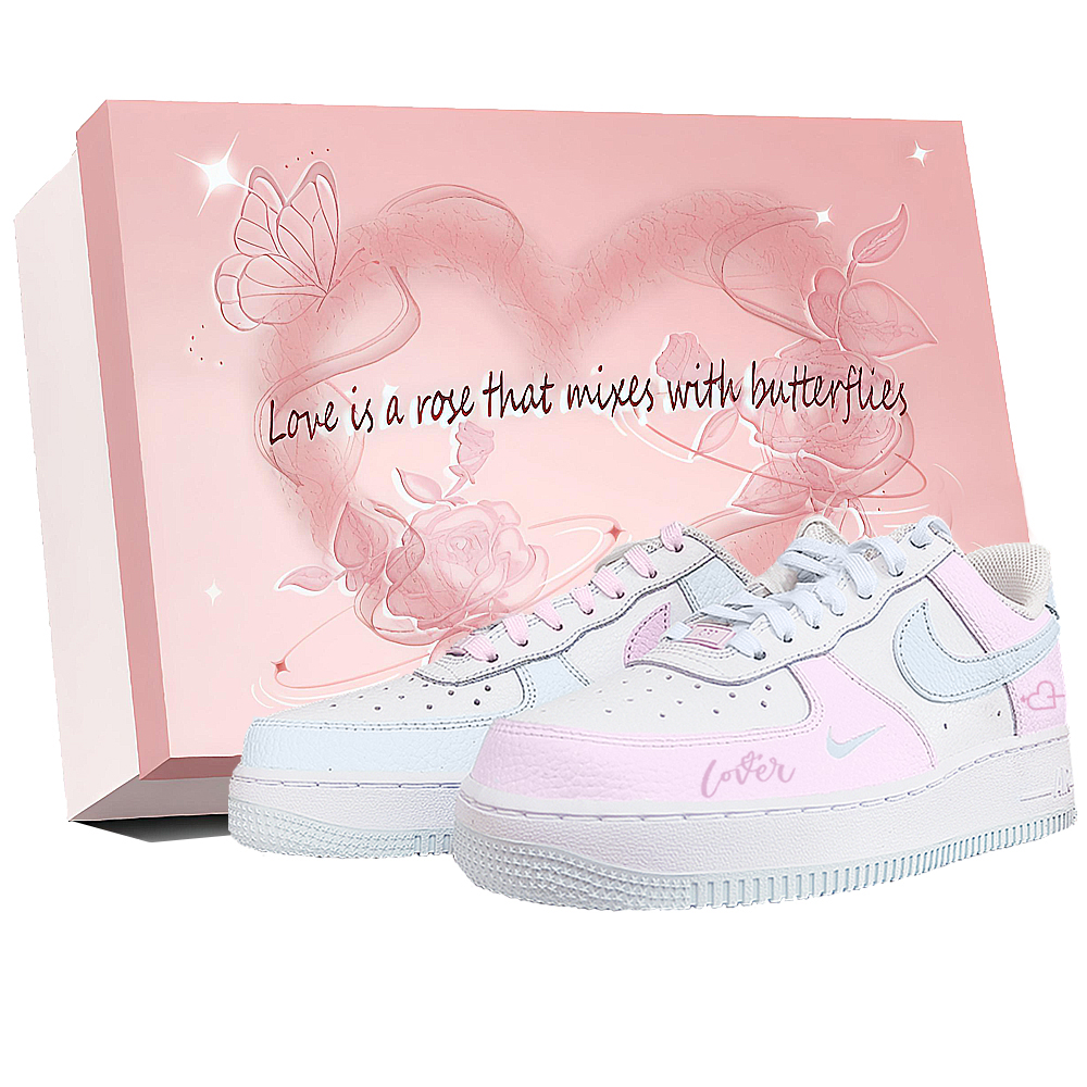 Nike Air Force 1 Lightweight Low Top Skateboard Shoes Women's Pink Blue