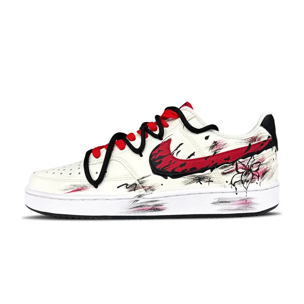 Nike Court Vision 1 Flame Flower Abrasion Resistant Low top Skateboard Shoes Men's White Red