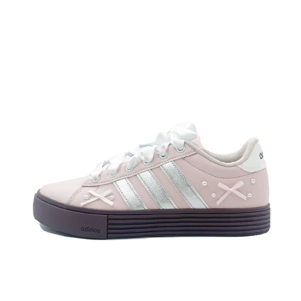 Adidas Daily 4.0 Abrasion Resistant Low Top Skateboard Shoes Unisex Pink Silver