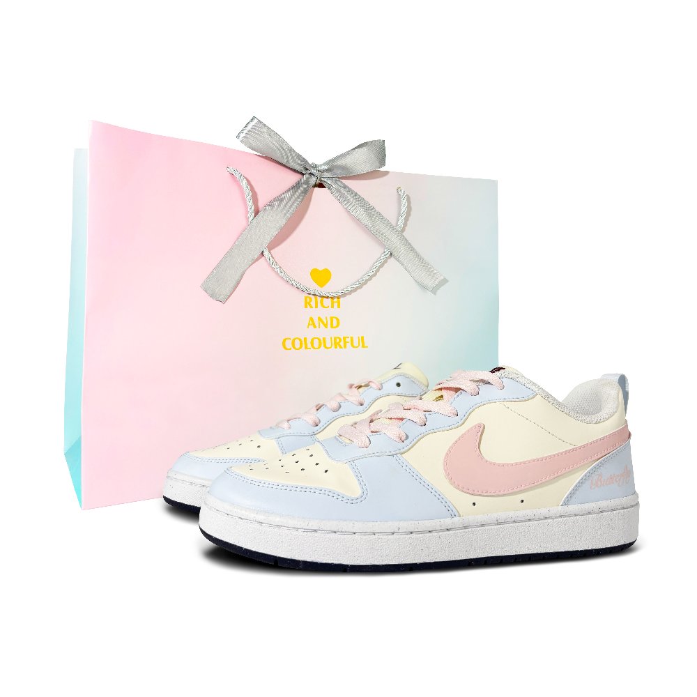 Nike Court Borough Pink Graffiti Low-Top Skateboard Shoes Women's Blue Yellow Pink
