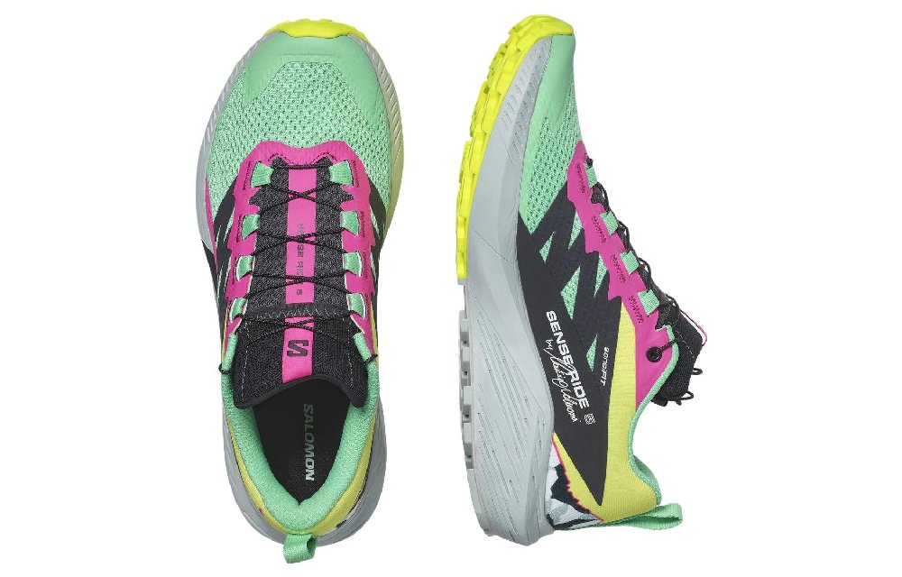 SALOMON Sense Ride 5 Slip-Resistant Water-Resistant Low-Top Running Shoes Unisex Green Pink