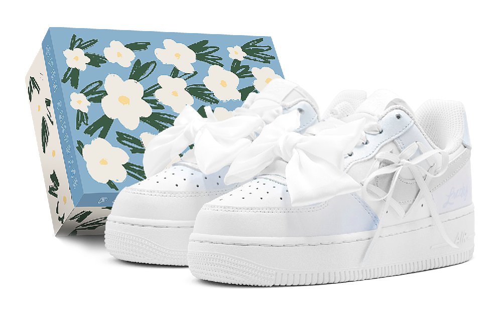 Nike Air Force 1 Skateboard Shoes Women's Low-Top Silver Blue