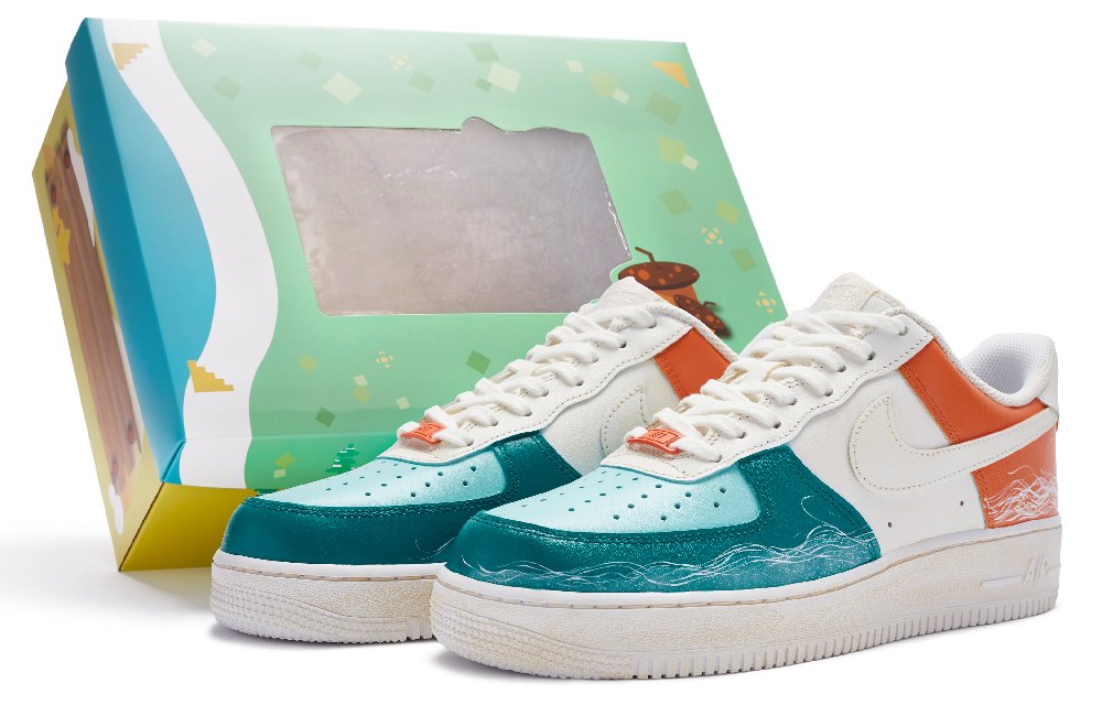 Nike Air Force 1 Low Top Skateboard Shoes Men's Blue White Orange