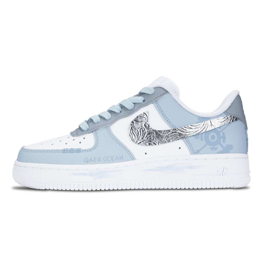 Nike Air Force 1 Air Force 1 Anti Slip Wear Resistant Low Top Skateboard Shoes Unisex Light Blue