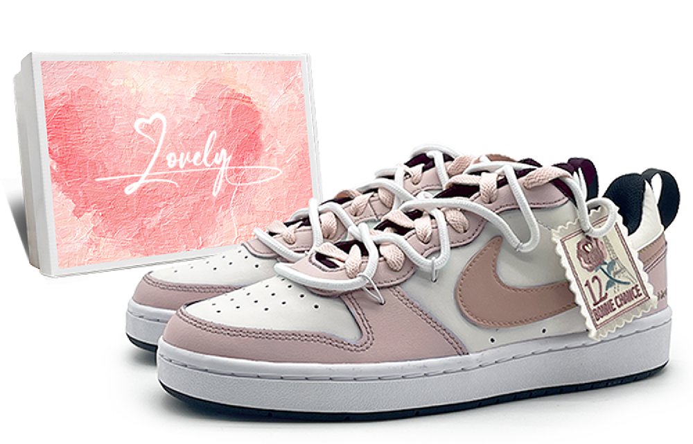 Nike Court Borough Low 2 Non-slip Lightweight Low-Top Skateboard Shoes GS White Pink