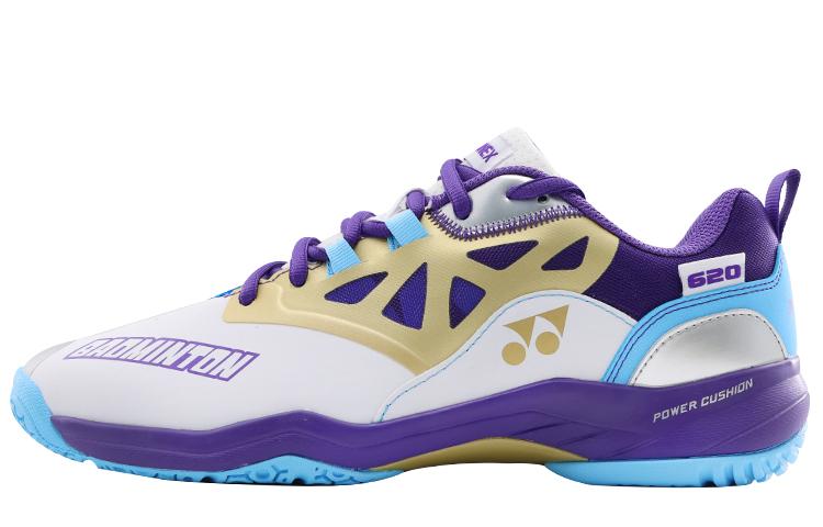 YONEX Cushioning Anti-Slip Wear-Resistant Breathable Lightweight Coverage Low-Top Badminton Shoes Unisex White Purple