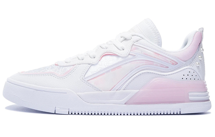 LiNing Wave V1 Cherry Blossom Limited Edition Anti-Slip Wear-Resistant Low-Top Skateboard Shoes Women's White Pink