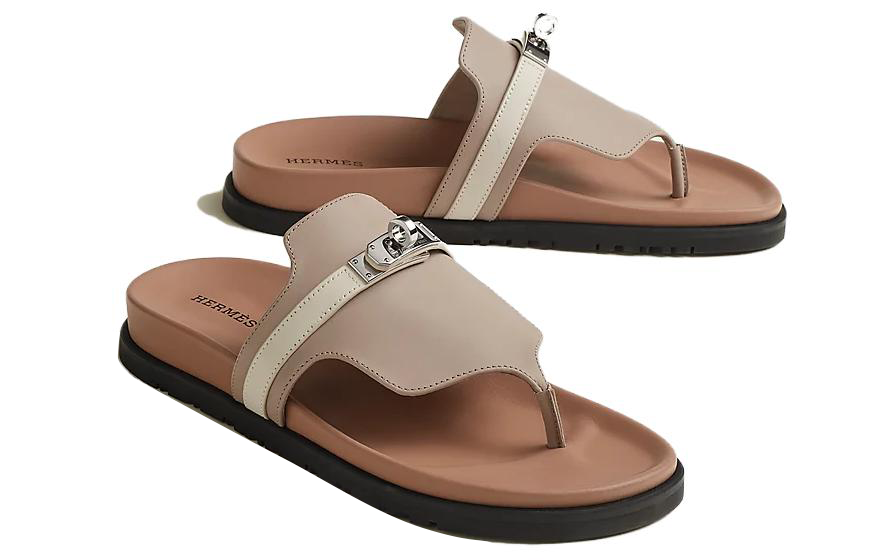 HERMES Rubber Sole Flip Flops Women's Brown