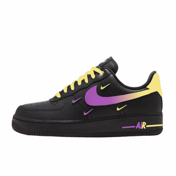 Nike Air Force 1 Wear-Resistant Low-Top Skateboard Shoes Women's Black Purple Yellow