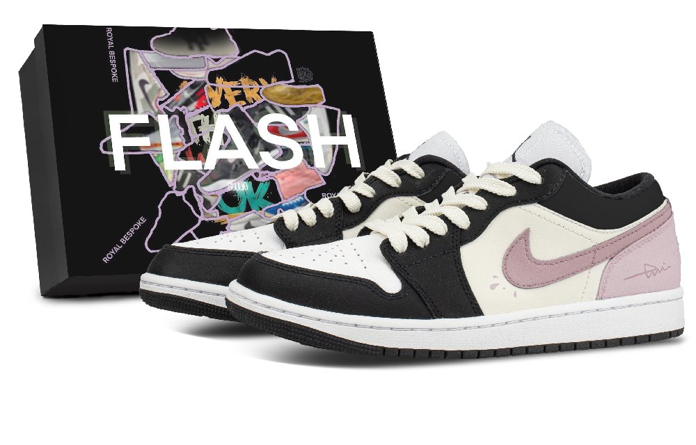 Jordan Air Jordan 1 Vintage Basketball Shoes Women's Low Top Black White Pink Beige