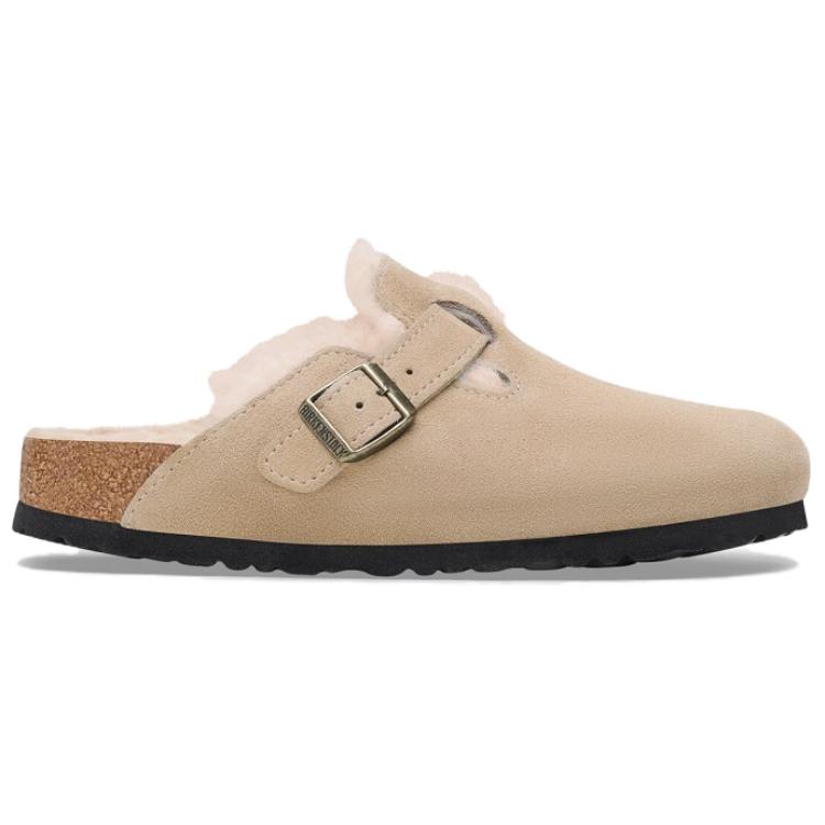 Birkenstock Boston Shearling EVA Abrasion-Resistant Wrap-toe Slippers Unisex Sand Regular