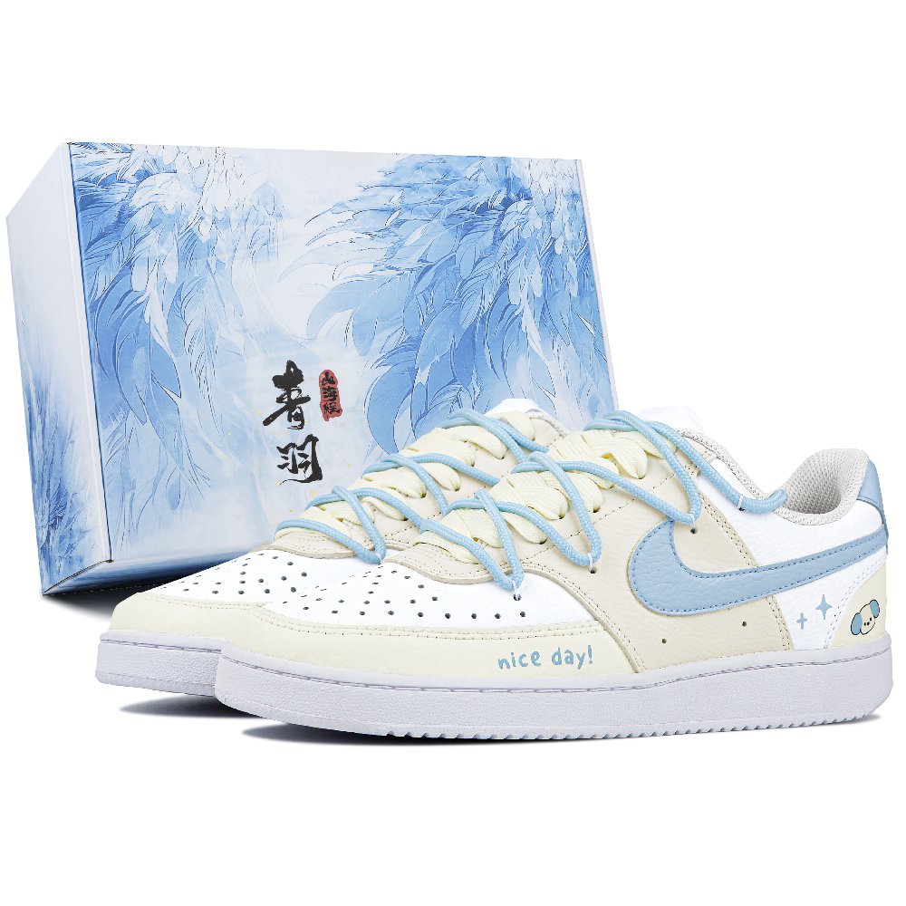 Nike Court Vision 1 Low Milk Flavor Puppy Anti-Slip Wear-Resistant Low-Top Skateboard Shoes Women's Blue Yellow