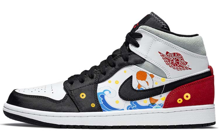 Jordan Air Jordan 1 Anti-Slip Wear-Resistant Mid-Top Vintage Basketball Shoes Men's White Red