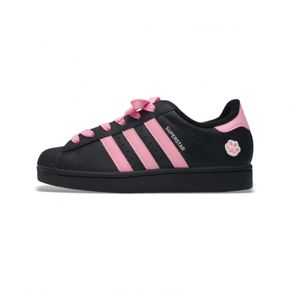 Adidas Originals Superstar Pink Cat Paw Abrasion Resistant Low top Skateboard Shoes Women's Black Pink