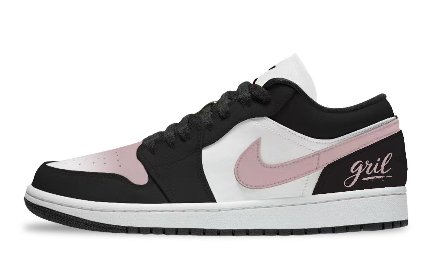 Jordan Air Jordan 1 Illusion, Moon Brew Rouge Abrasion Resistant Low top Vintage Basketball Shoes Unisex Black Pink