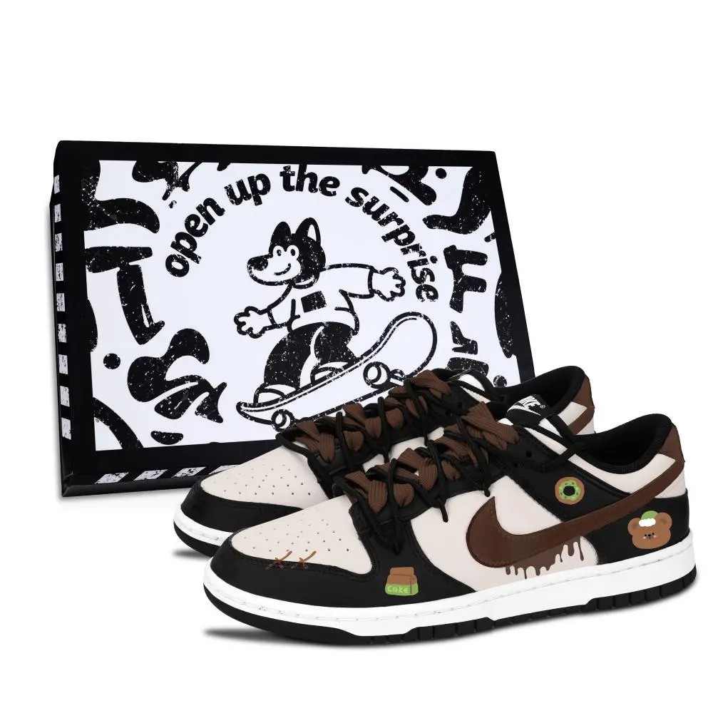Nike Dunk Black White, Sweet Bear Fun Illustration Abrasion Resistant Slip Resistant Low top Skateboard Shoes Unisex
