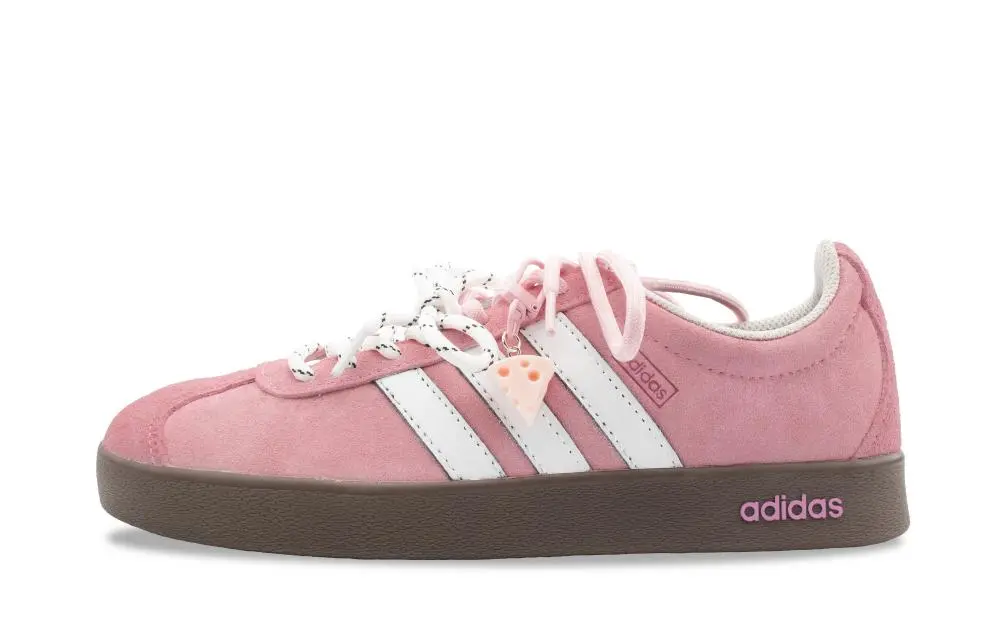 Adidas VL COURT 2.0 Pink Cheese Slip Resistant Abrasion Resistant Low top Skateboard Shoes Unisex Pink White