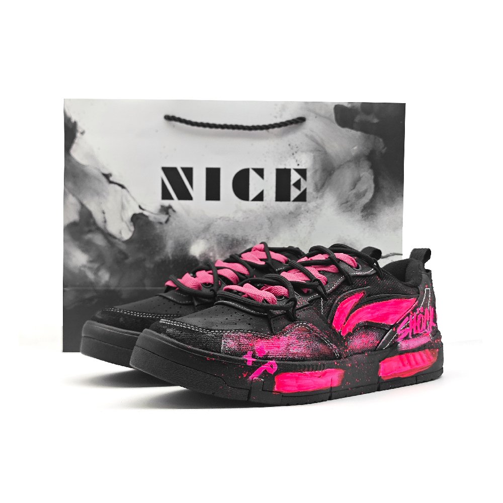 LiNing Yuan Chu Neon Shockwave Abrasion Resistant Breathable Height Increasing Low top Skateboard Shoes Men's Black