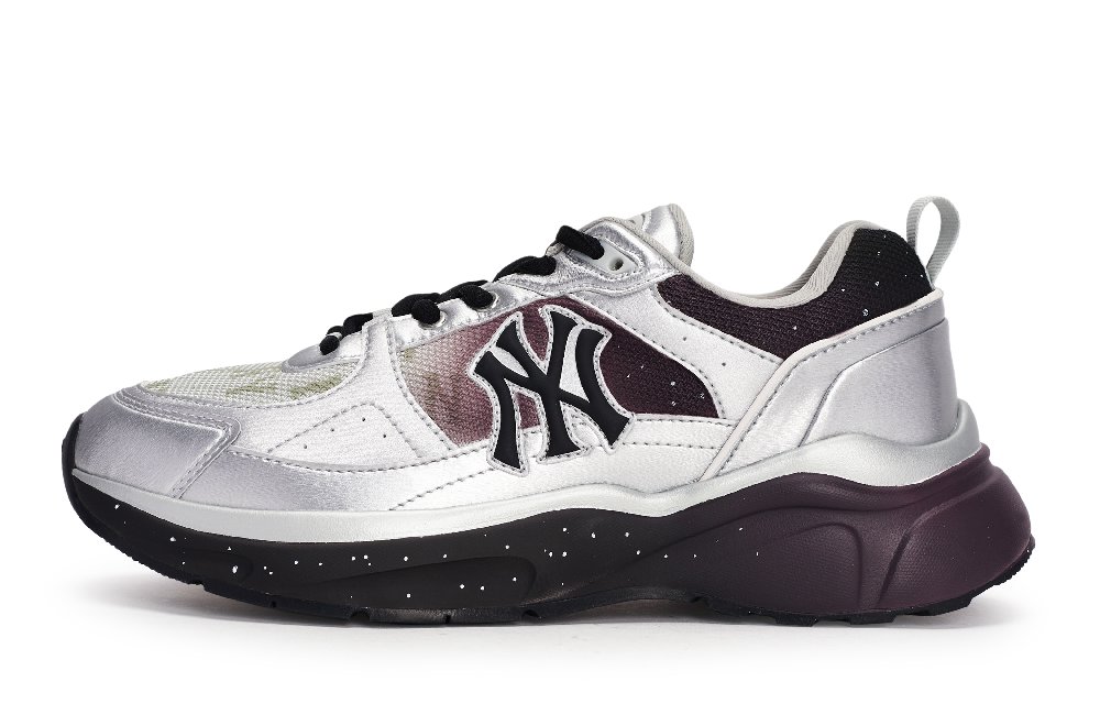 MLB Fast Ball Classic Monogram Abrasion Resistant Low Top Running Shoes Unisex Black Silver Purple
