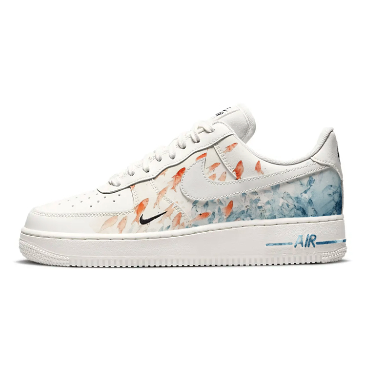 Nike Air Force 1 Wave Jumping Fish Anti-Slip And Wear-Resistant Breathable Low-Top Skateboard Shoes Women's White