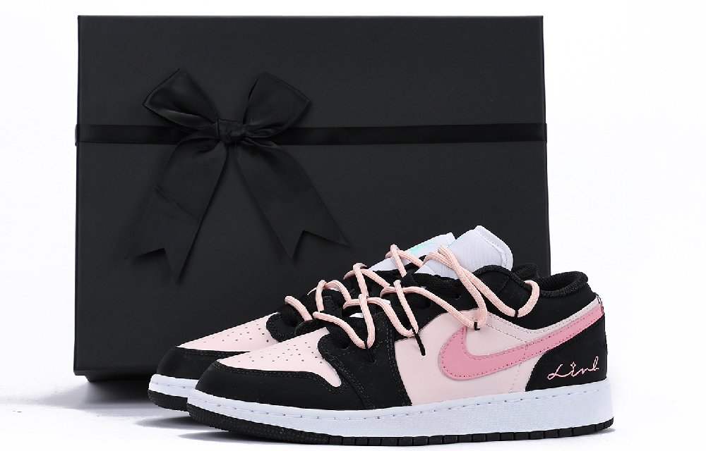 Jordan Air Jordan 1 Chestnut Anti-Slip And Wear-Resistant Coverage Low-Top Vintage Basketball Shoes GS Black Pink