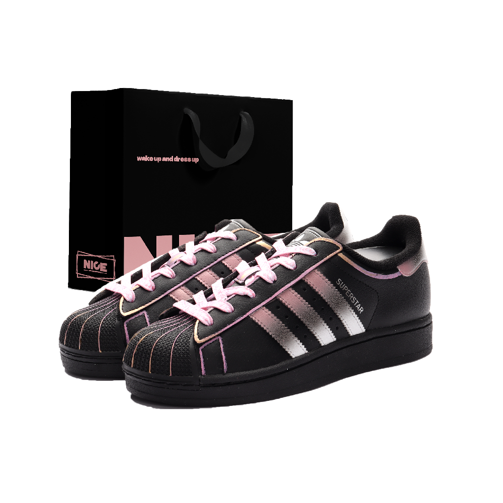 Adidas Originals SUPERSTAR Shell Head Wear resistant And Lightweight Low Top Skateboard Shoes Unisex Black Pink