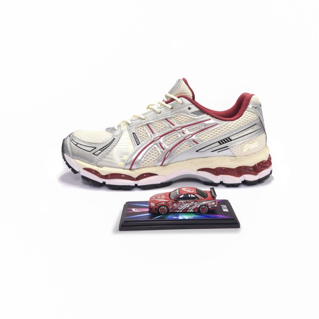 ASICS GEL Kayano 12.1 Abrasion Resistant Low top Casual Running Shoes Unisex Silver Red