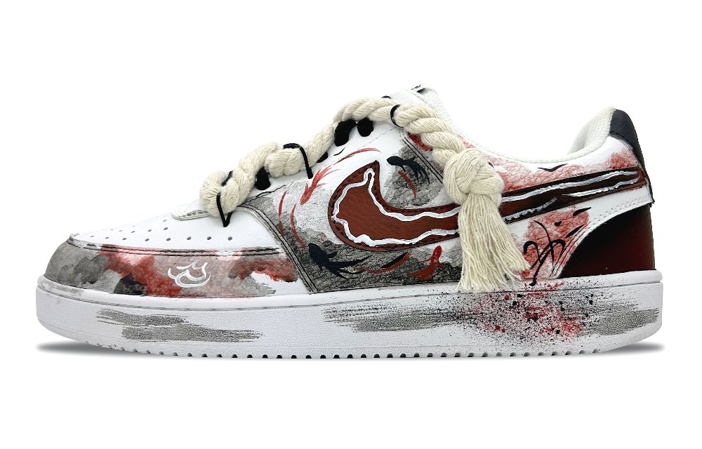Nike Court Vision Slip-Resistant Low-Top Skateboard Shoes Unisex Black White Red