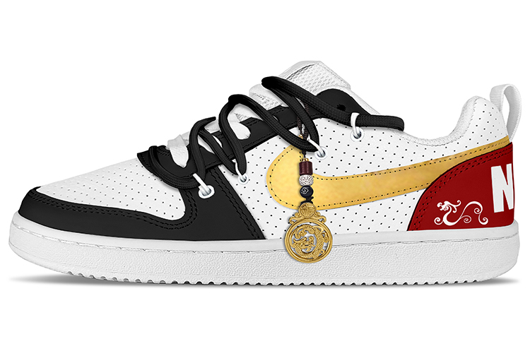 Nike Court Borough Triple White Low-Top Skateboard Shoes Men's Gold Red
